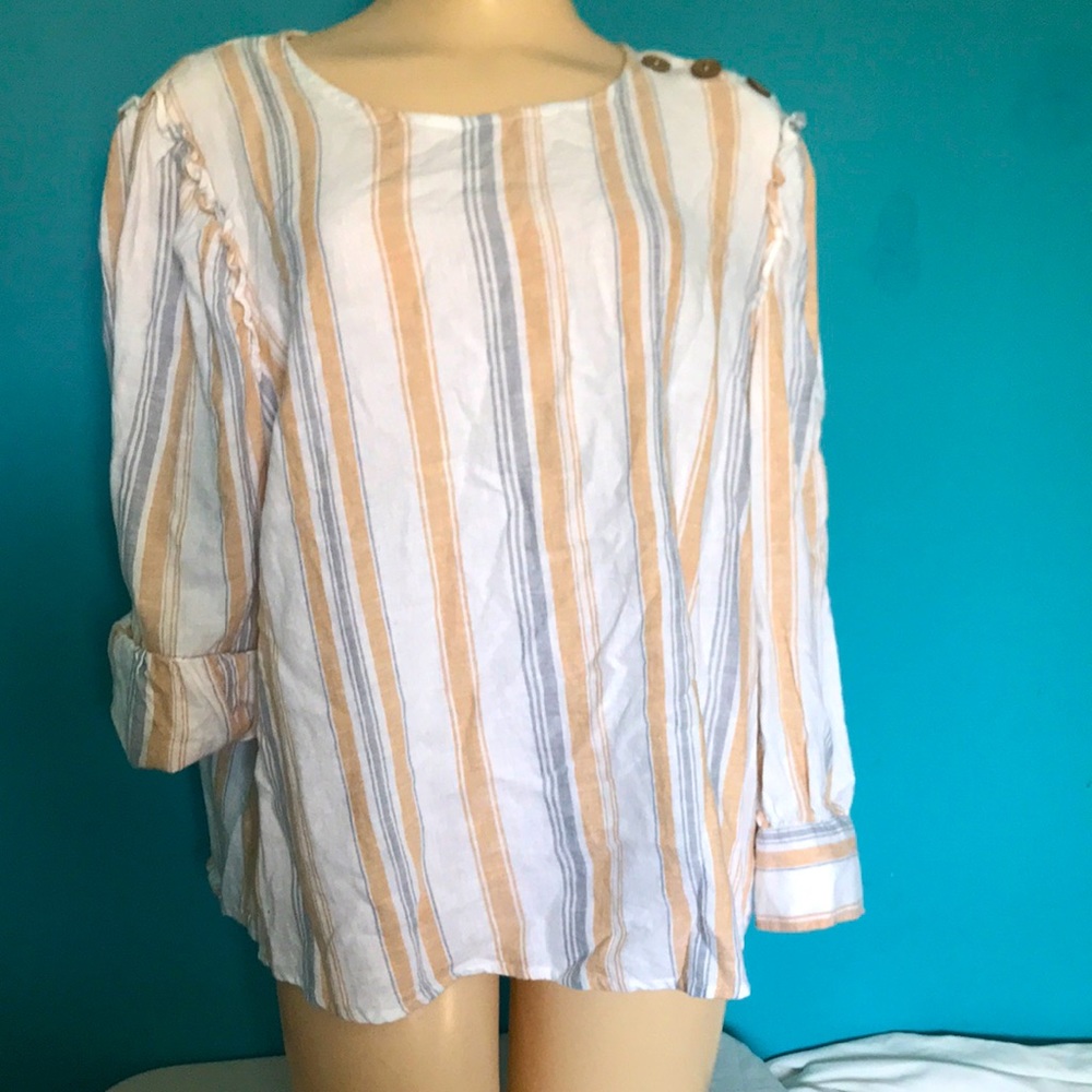 Lauren Conrad Striped Blouse with Button Detailing